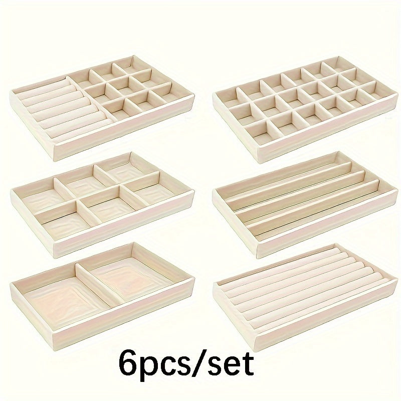 Black Five 6Pcs Beige Velvet Stackable Jewelry Drawer Storage Trays