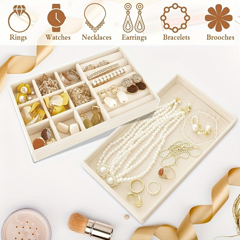 Black Five 6Pcs Beige Velvet Stackable Jewelry Drawer Storage Trays