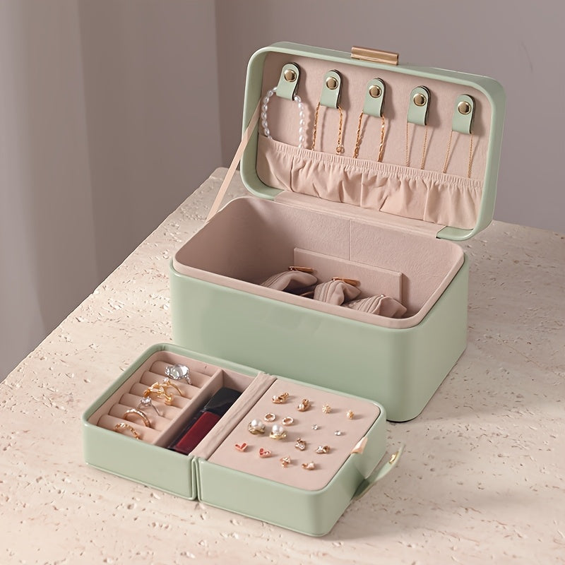 Glossy PU Double Layer Portable Travel Jewelry Organizer Box