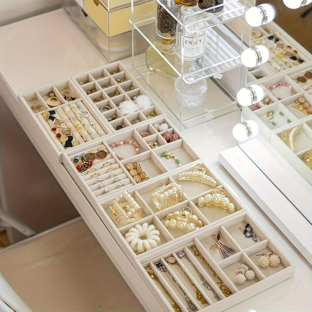 Black Five 6Pcs Beige Velvet Stackable Jewelry Drawer Storage Trays
