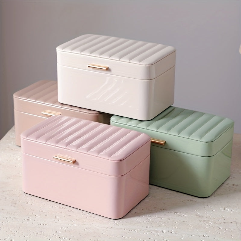 Glossy PU Double Layer Portable Travel Jewelry Organizer Box