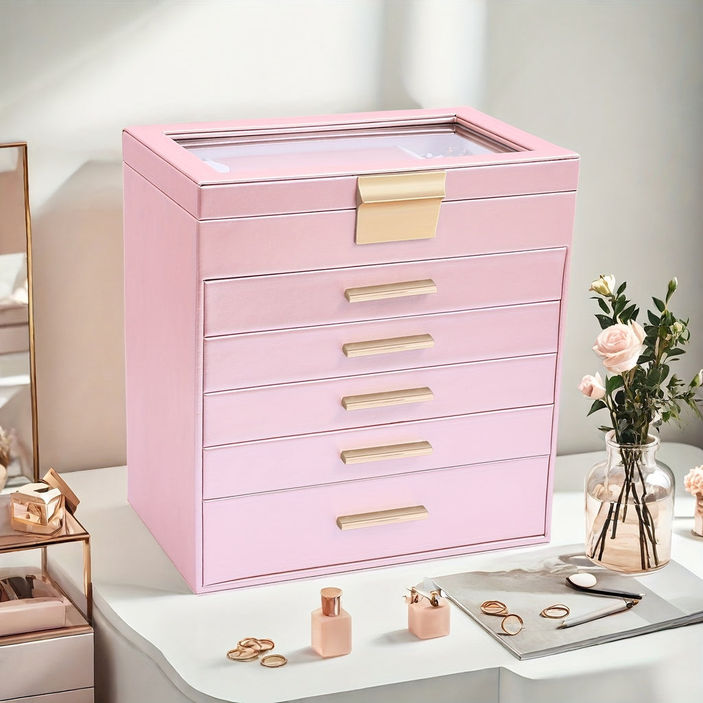 Large Capacity Skylight Jewelry Organizer with Built-in Makeup Mirror
