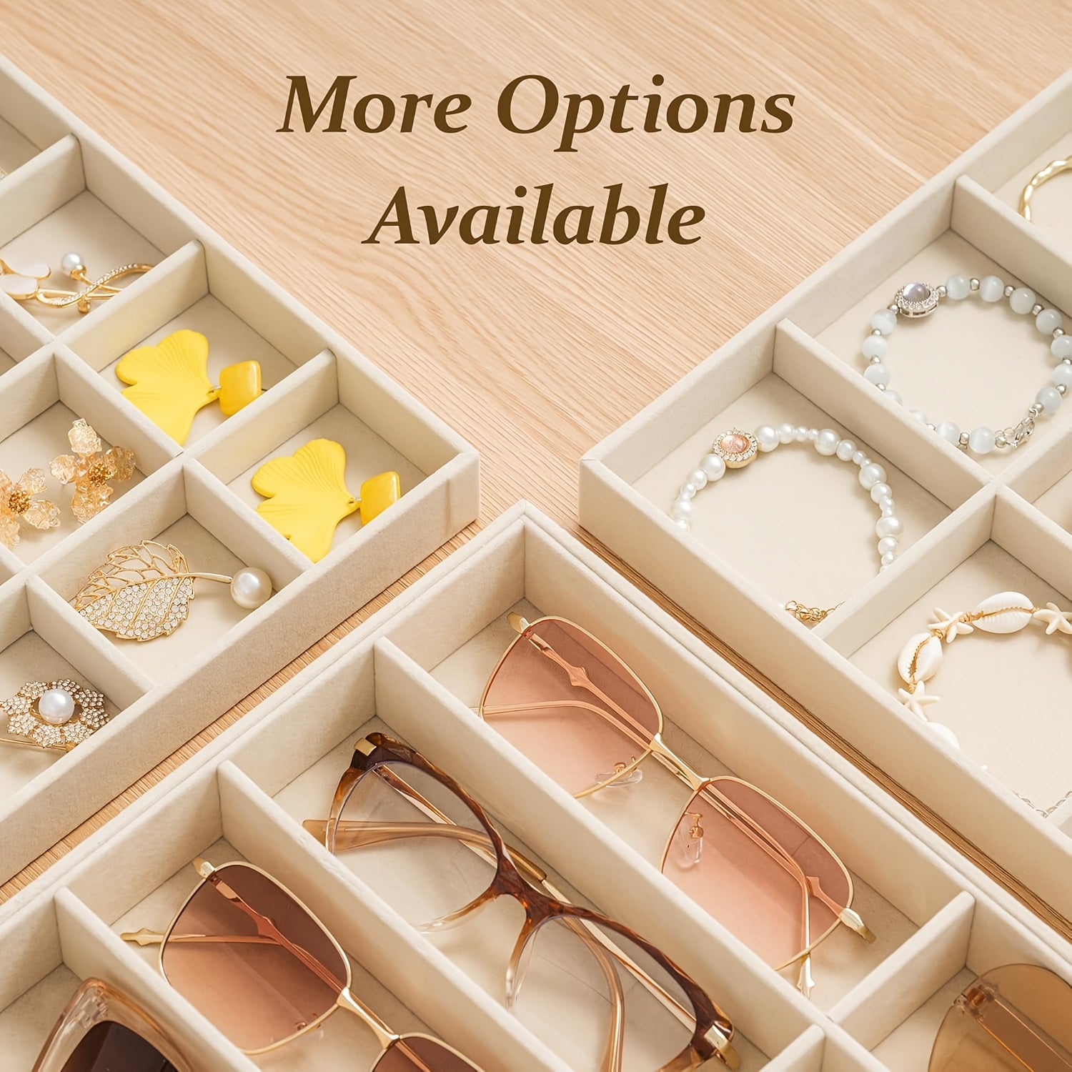 Stackable 8-Grid Velvet Jewelry & Eyeglasses Drawer Organizer