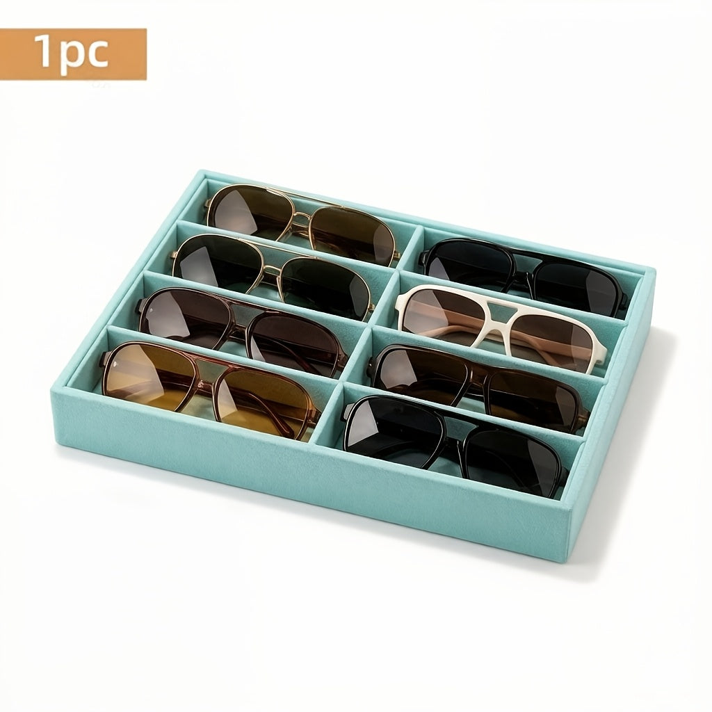 Stackable 8-Grid Velvet Jewelry & Eyeglasses Drawer Organizer