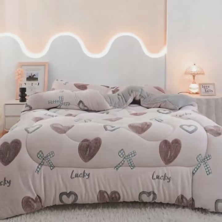 Cute Bow Decor Plush Snowflake Velvet Winter Bedding Filling